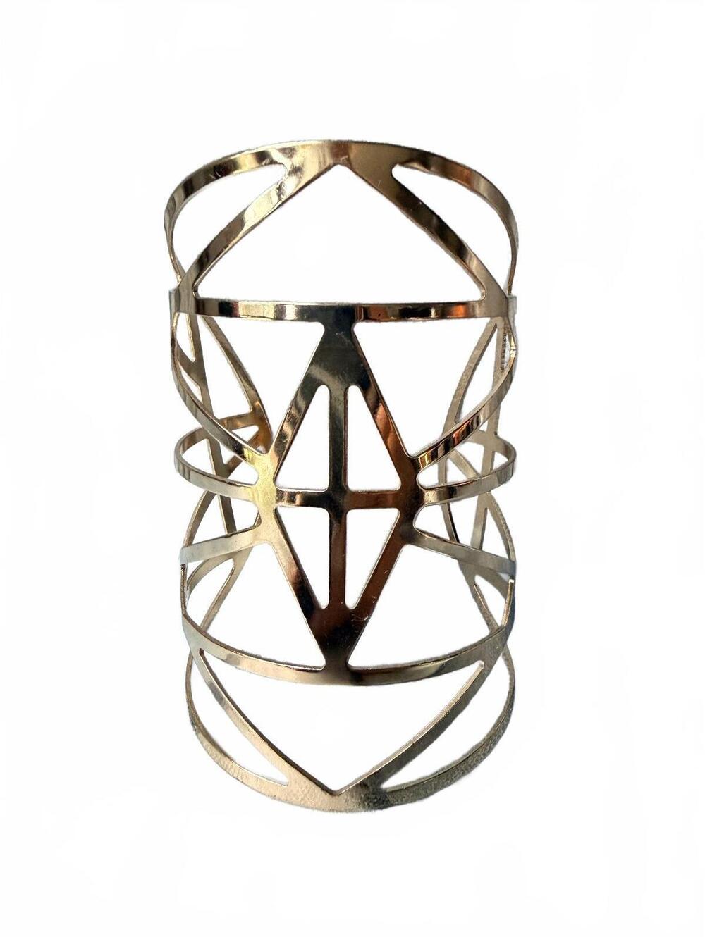 Modernist Gold Tone Architectural Wide Statement Cuff - Picture 7 of 9